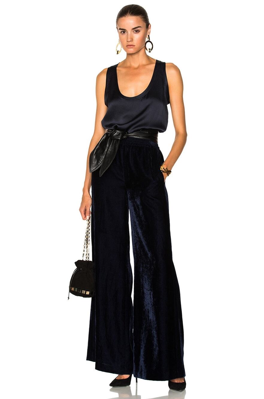 Nili Lotan Harlow dark navy wide leg velvet pants size 4